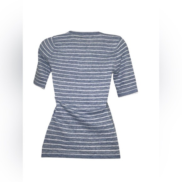 Caara Blue White Striped Linen Tee Shirt Few Moda NWT Size Small - Picture 3 of 6